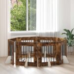 vidaXL Skladacia psia brána so stojanmi 8 pcs Dymový dub 60 cm – Obrázok 10
