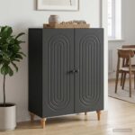 vidaXL Servírovacia skriňa Čierna 66 x 34,5 x 90 cm Kompozitné drevo – Obrázok 4