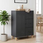 vidaXL Servírovacia skriňa Čierna 66 x 34,5 x 90 cm Kompozitné drevo – Obrázok 4