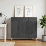 vidaXL Servírovacia skriňa Čierna 89 x 34,5 x 80 cm Kompozitné drevo