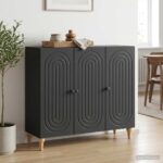 vidaXL Servírovacia skriňa Čierna 89 x 34,5 x 80 cm Kompozitné drevo – Obrázok 4