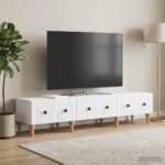 vidaXL TV skrinka Biela 147 x 34,5 x 30 cm Kompozitné drevo – Obrázok 4