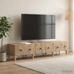 vidaXL TV skrinka Dub artisan 147 x 34,5 x 30 cm Kompozitné drevo – Obrázok 4