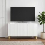 vidaXL TV skrinka Biela s vysokým leskom 99 x 34,5 x 50 cm