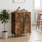 vidaXL Servírovacia skriňa so zásuvkou Dymový dub 66 x 34,5 x 89,5 cm