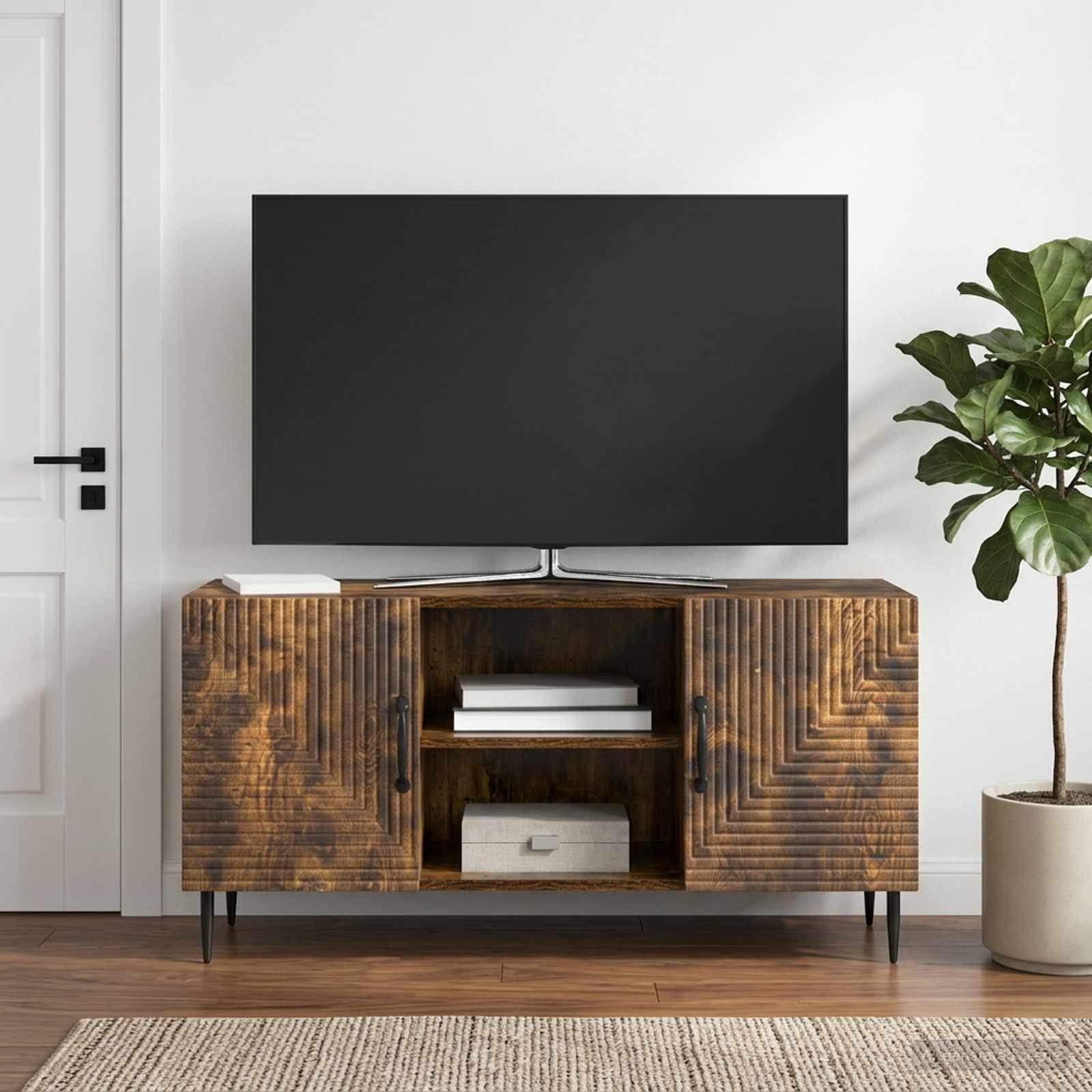 894930_1.jpg vidaXL TV skrinka Dymový dub 102 x 34,5 x 50 cm Kompozitné drevo – Obrázok 1
