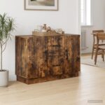 vidaXL Servírovacia skriňa so zásuvkou Dymový dub 89 x 34,5 x 57 cm