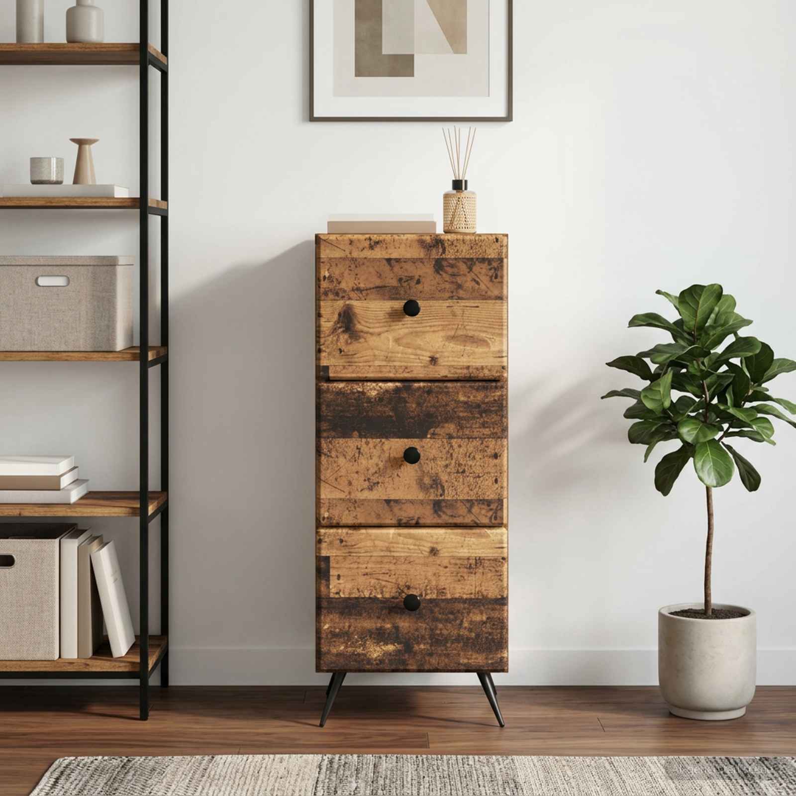 895543_1.jpg vidaXL Zásuvkový kabinet Staré drevo 33 x 34,5 x 90 cm – Obrázok 1