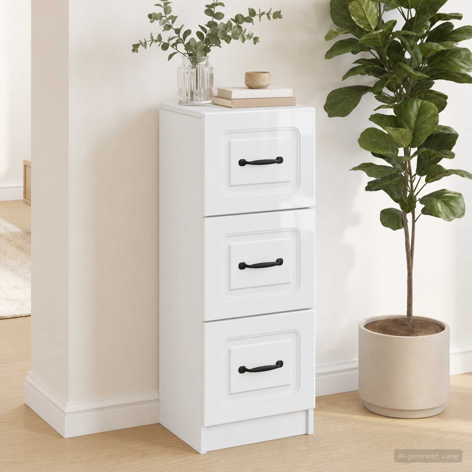 895769_1.jpg vidaXL Zásuvkový kabinet Biela s vysokým leskom 33 x 34,5 x 87 cm – Obrázok 1