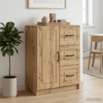vidaXL Servírovacia skriňa so zásuvkou Dub artisan 66 x 34,5 x 87 cm – Obrázok 4