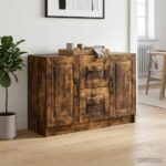 vidaXL Servírovacia skriňa so zásuvkou Dymový dub 89 x 34,5 x 57 cm