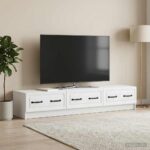 vidaXL TV skrinka Biela 147 x 34,5 x 27 cm Kompozitné drevo – Obrázok 4