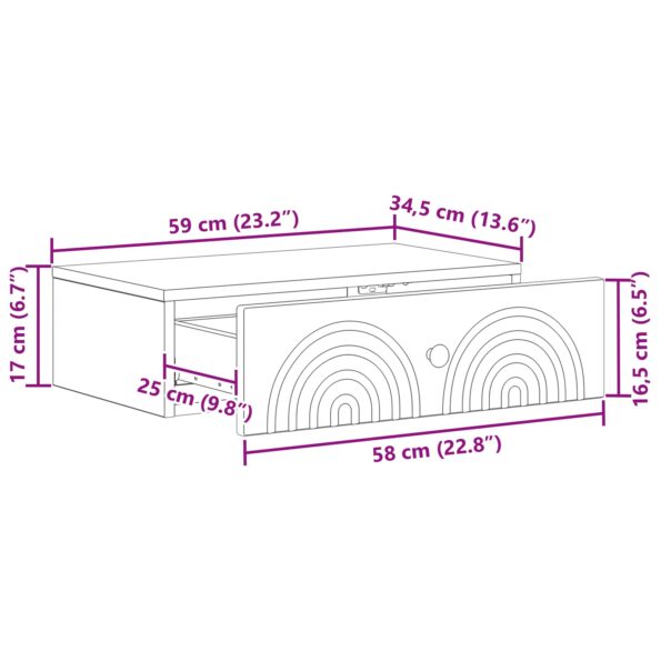 vidaXL Nástenný bočný stôl Dymový dub 59 x 34,5 x 17 cm – Obrázok 8