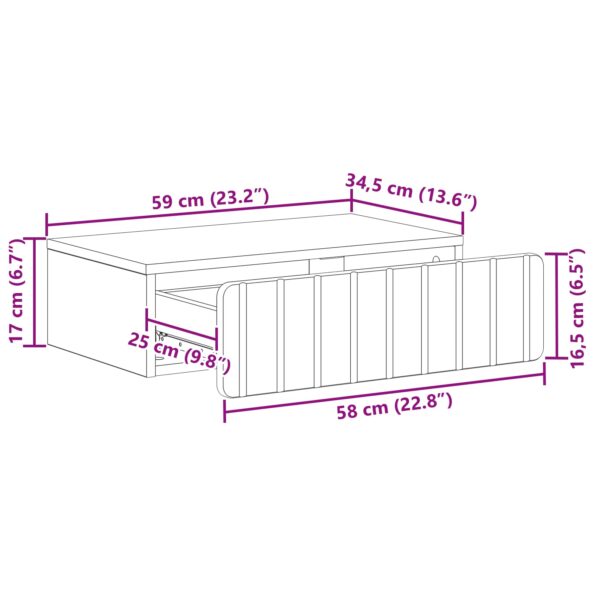 vidaXL Nástenný bočný stôl Dymový dub 59 x 34,5 x 17 cm – Obrázok 9