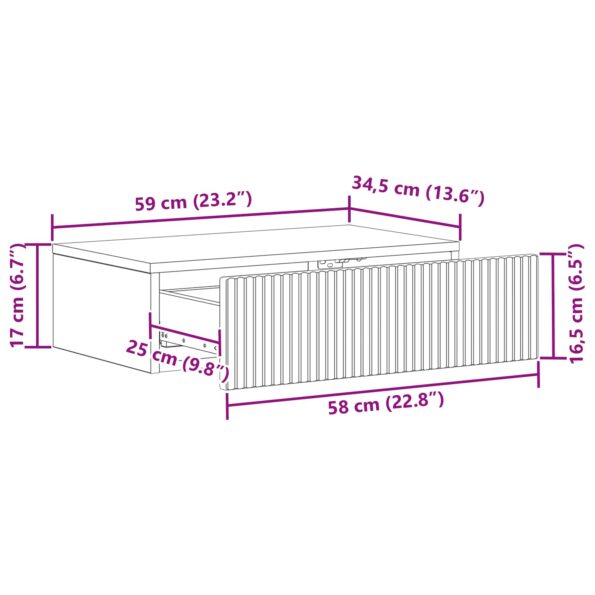 vidaXL Nástenný bočný stôl Dymový dub 59 x 34,5 x 17 cm – Obrázok 8