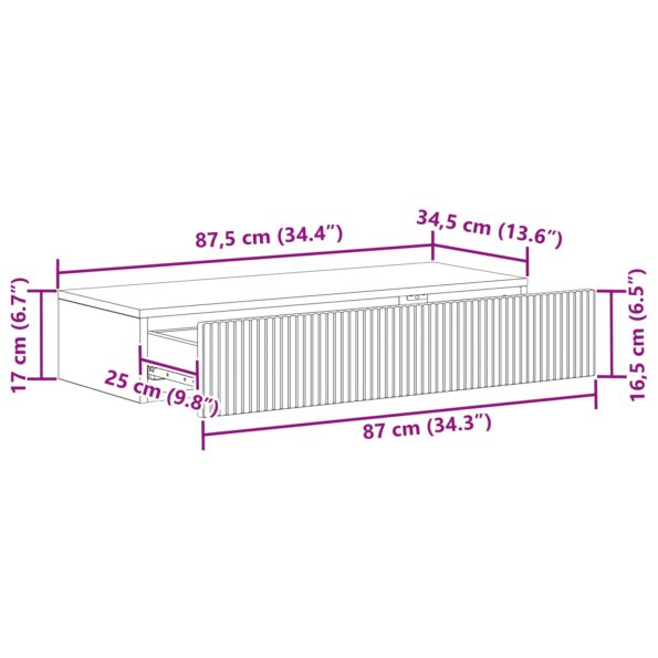 vidaXL Nástenný bočný stôl Dymový dub 87,5 x 34,5 x 17 cm – Obrázok 8