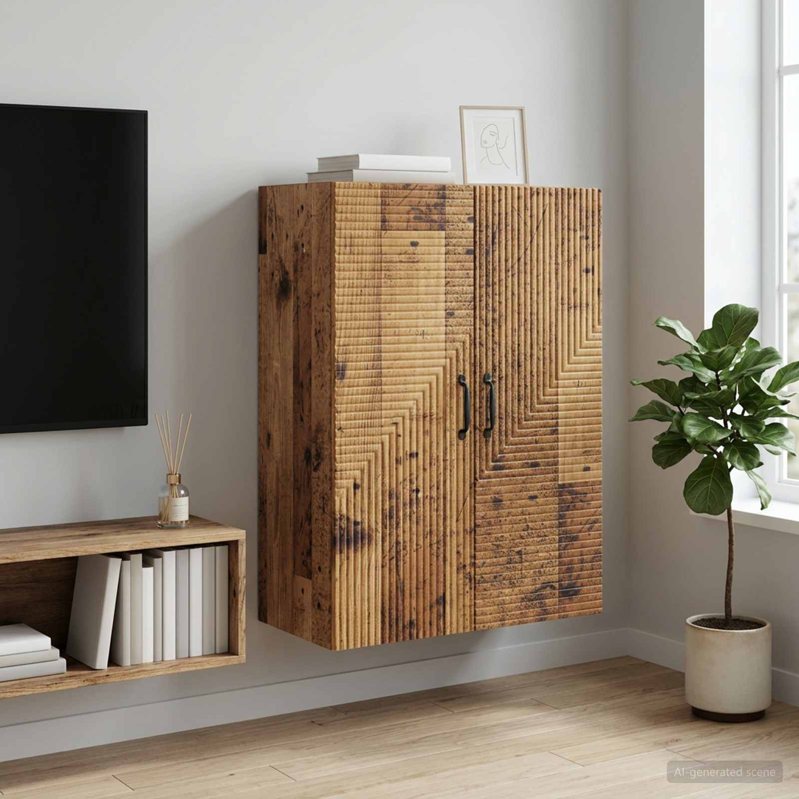 898573_1.jpg vidaXL Nástenná skrinka Staré drevo 66 x 34,5 x 90 cm Kompozitné drevo – Obrázok 1