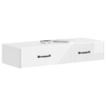 vidaXL Nástenný bočný stôl Biela s vysokým leskom 87,5 x 34,5 x 17 cm – Obrázok 2