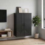 vidaXL Nástenná skrinka Čierna 66 x 34,5 x 90 cm Kompozitné drevo