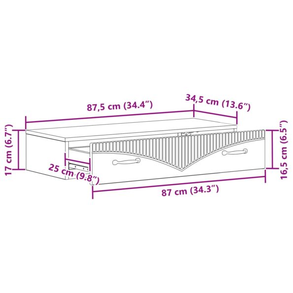 vidaXL Nástenný bočný stôl Dymový dub 87,5 x 34,5 x 17 cm – Obrázok 9