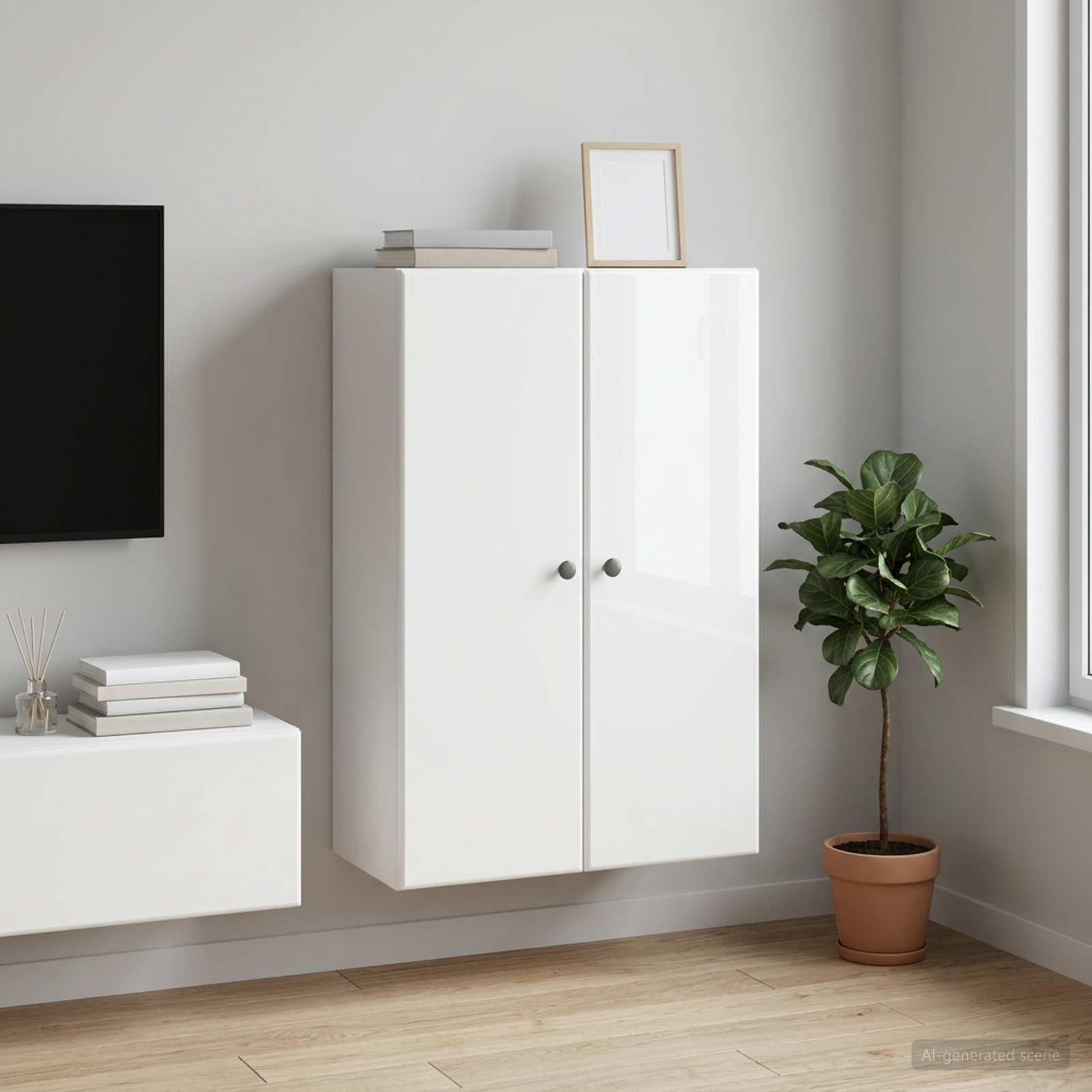 899079_1.jpg vidaXL Nástenná skrinka Biela s vysokým leskom 66 x 34,5 x 90 cm – Obrázok 1