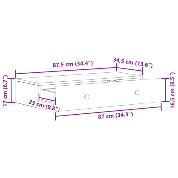 vidaXL Nástenný bočný stôl Dymový dub 87,5 x 34,5 x 17 cm – Obrázok 8