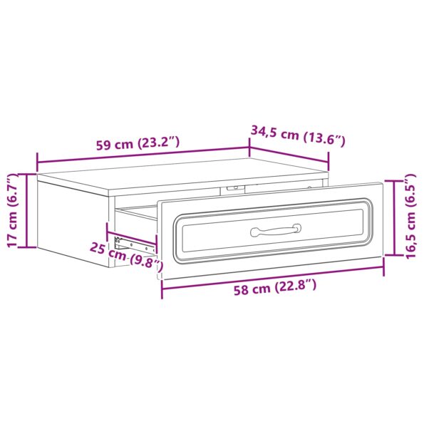 vidaXL Nástenný bočný stôl Dymový dub 59 x 34,5 x 17 cm – Obrázok 9