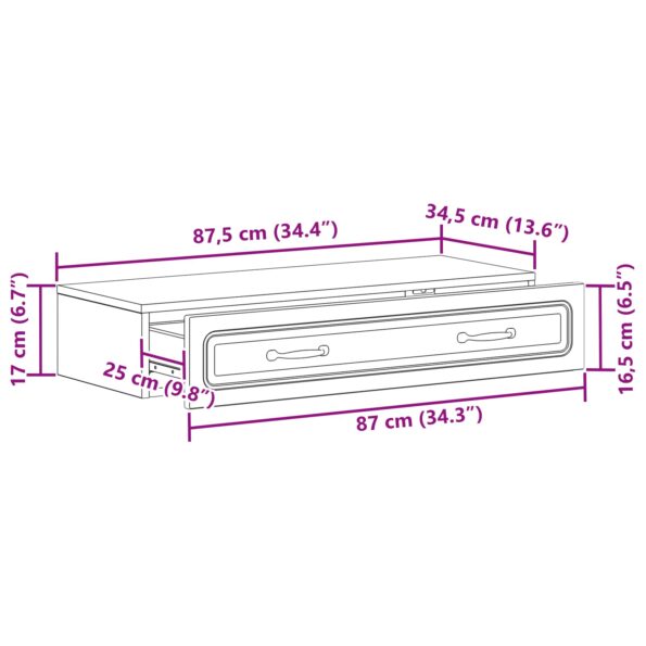 vidaXL Nástenný bočný stôl Dymový dub 87,5 x 34,5 x 17 cm – Obrázok 9