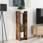 vidaXL Stojan na rastliny s poličkou Údený Dub 30 x 30 x 100 cm – Obrázok 4