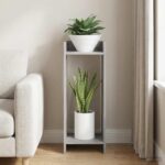 vidaXL Stojan na rastliny s poličkou Sivá Sonoma 30 x 30 x 80 cm – Obrázok 4