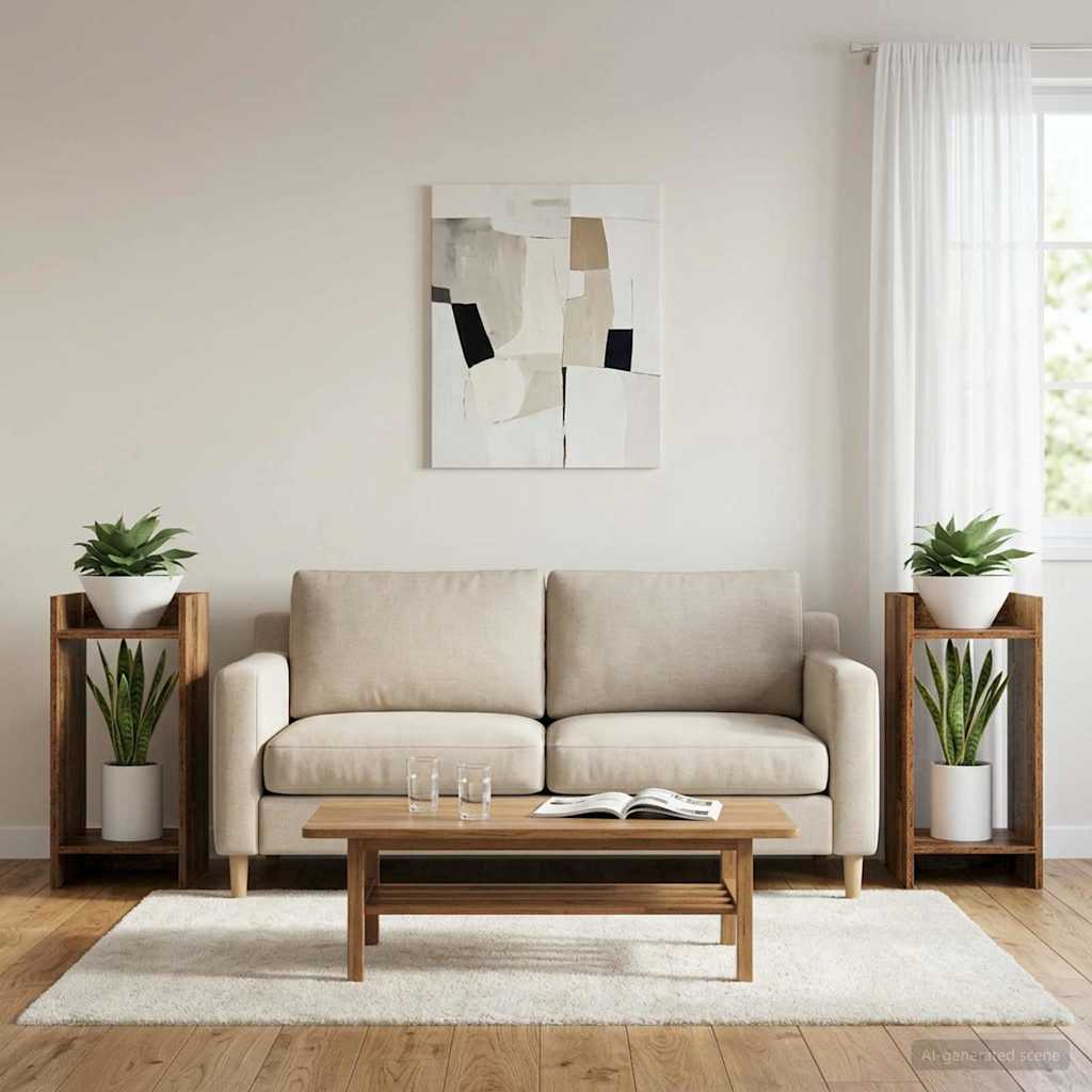 899607_1.jpg vidaXL Stojan na rastliny s poličkou 2 pcs Staré drevo 30 x 30 x 60 cm – Obrázok 1