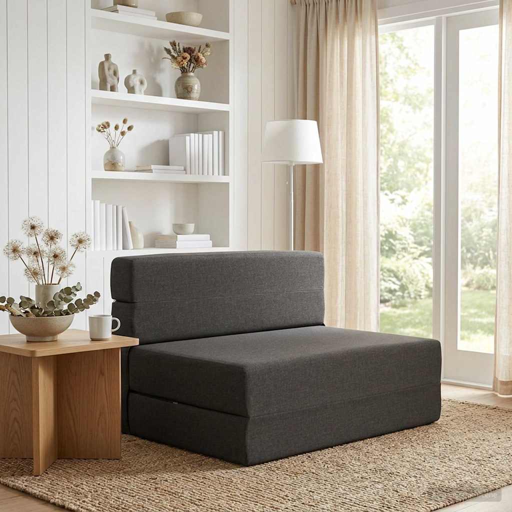900086_1.jpg vidaXL Skladacia pohovka na spaní Tmavosivá 70 x 80 x 60 cm Látka – Obrázok 1