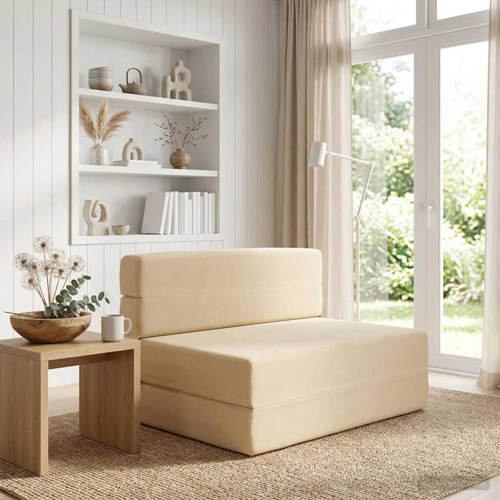 900099_1.jpg vidaXL Skladacia pohovka na spaní Krémová 70 x 80 x 60 cm Látka – Obrázok 1