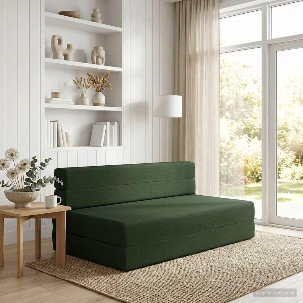900122_1.jpg vidaXL Skladacia pohovka na spaní Tmavozelená 152 x 86,5 x 60 cm Látka – Obrázok 1