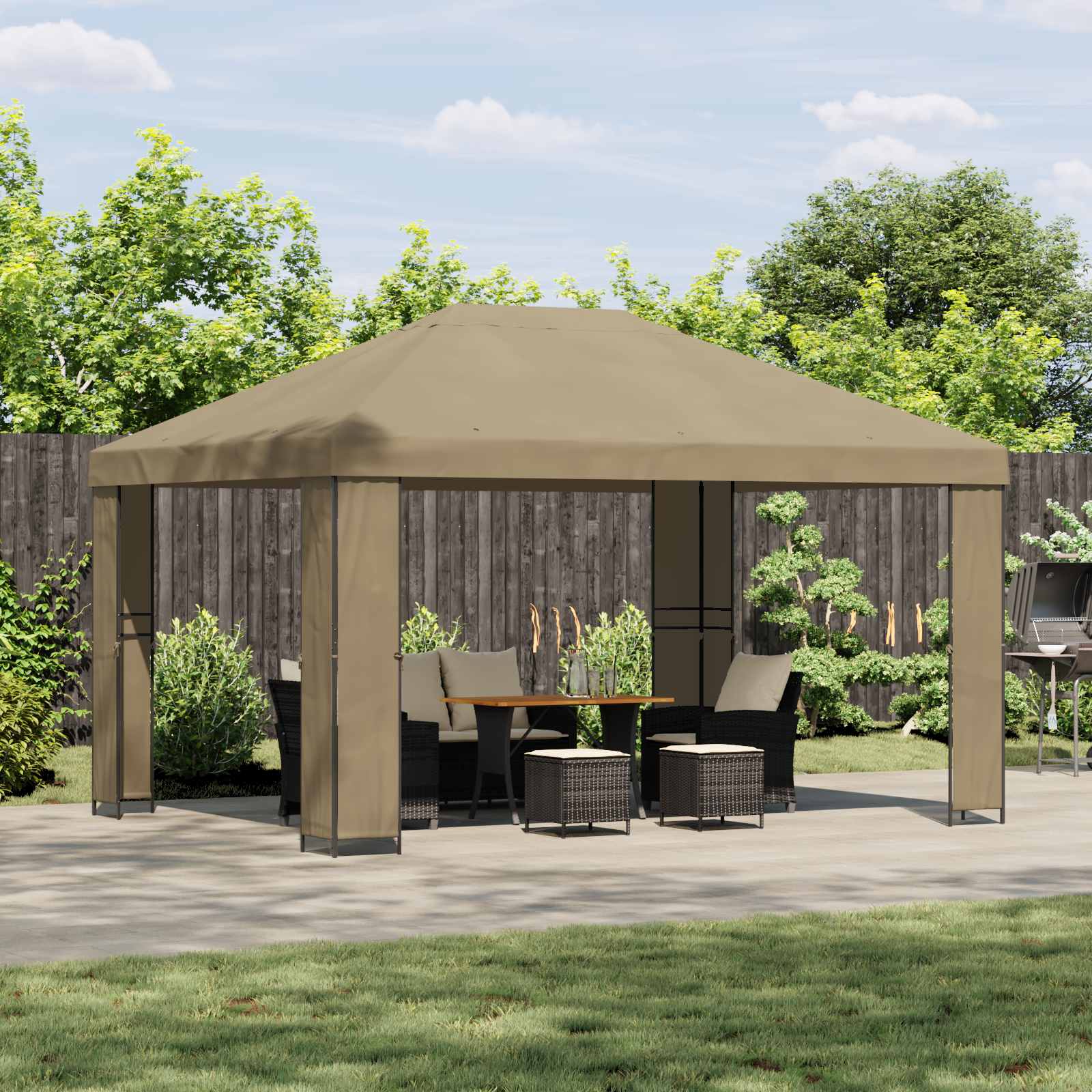 900373_1.jpg vidaXL Altánok 4 × 3 m Béžová Polyester a oceľ 190 gsm – Obrázok 1