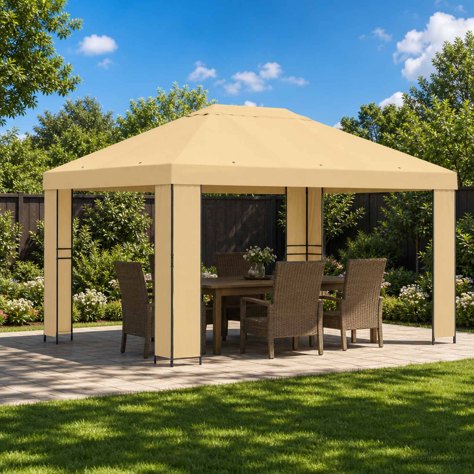 900374_1.jpg vidaXL Altánok 4 × 3 m Krémová Polyester a oceľ 190 gsm – Obrázok 1