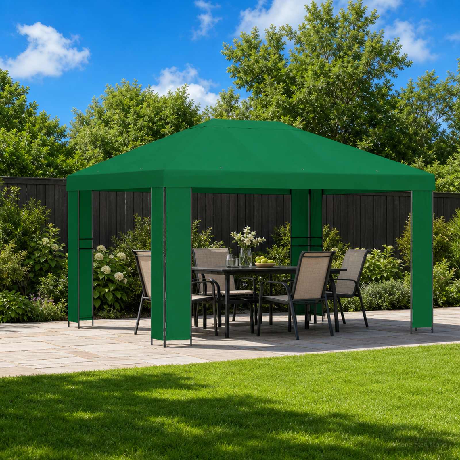 900377_1.jpg vidaXL Altánok 4 × 3 m Zelená Polyester a oceľ 190 gsm – Obrázok 1