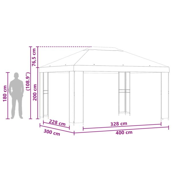 vidaXL Altánok 4 × 3 m Zelená Polyester a oceľ 190 gsm – Obrázok 7
