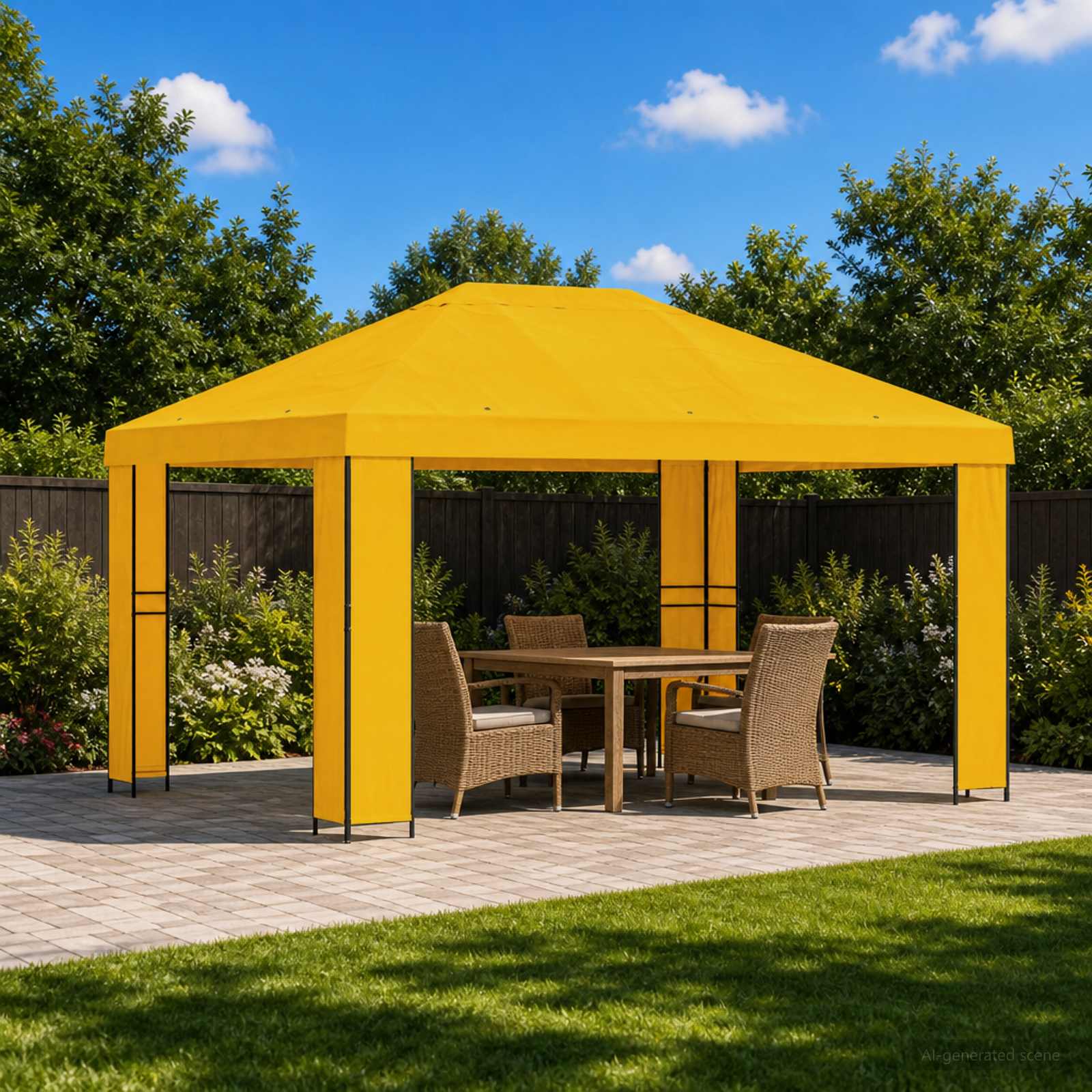 900380_1.jpg vidaXL Altánok 4 × 3 m Žltá Polyester a oceľ 190 gsm – Obrázok 1