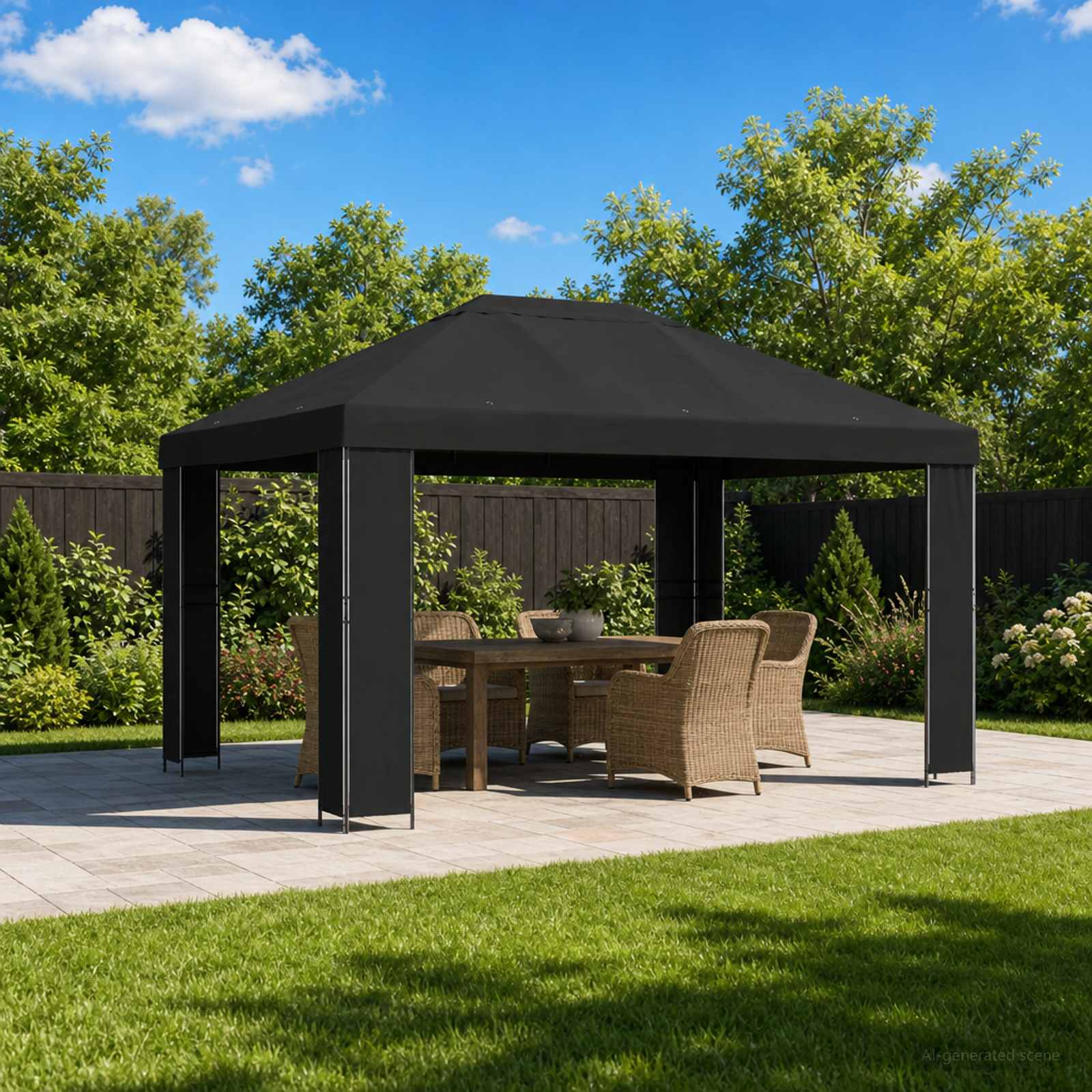 900382_1.jpg vidaXL Altánok 4 × 3 m Čierna Polyester a oceľ 190 gsm – Obrázok 1