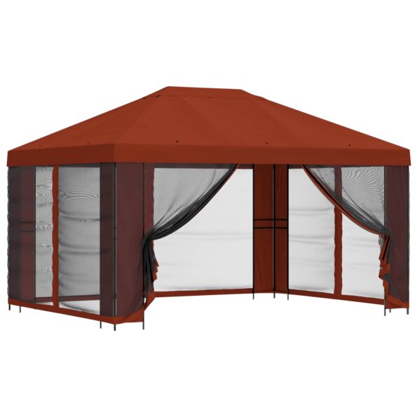 vidaXL Altánok so stenami 4 × 3 m Tehlová Polyester a oceľ 190 gsm – Obrázok 2