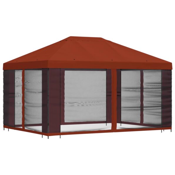 vidaXL Altánok so stenami 4 × 3 m Tehlová Polyester a oceľ 190 gsm – Obrázok 3