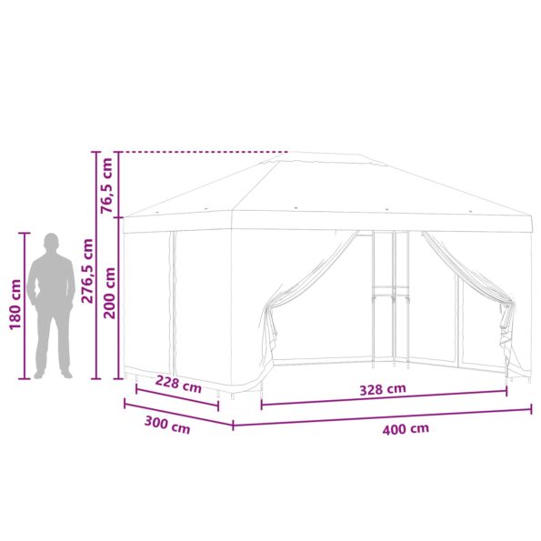 vidaXL Altánok so stenami 4 × 3 m Tehlová Polyester a oceľ 190 gsm – Obrázok 9