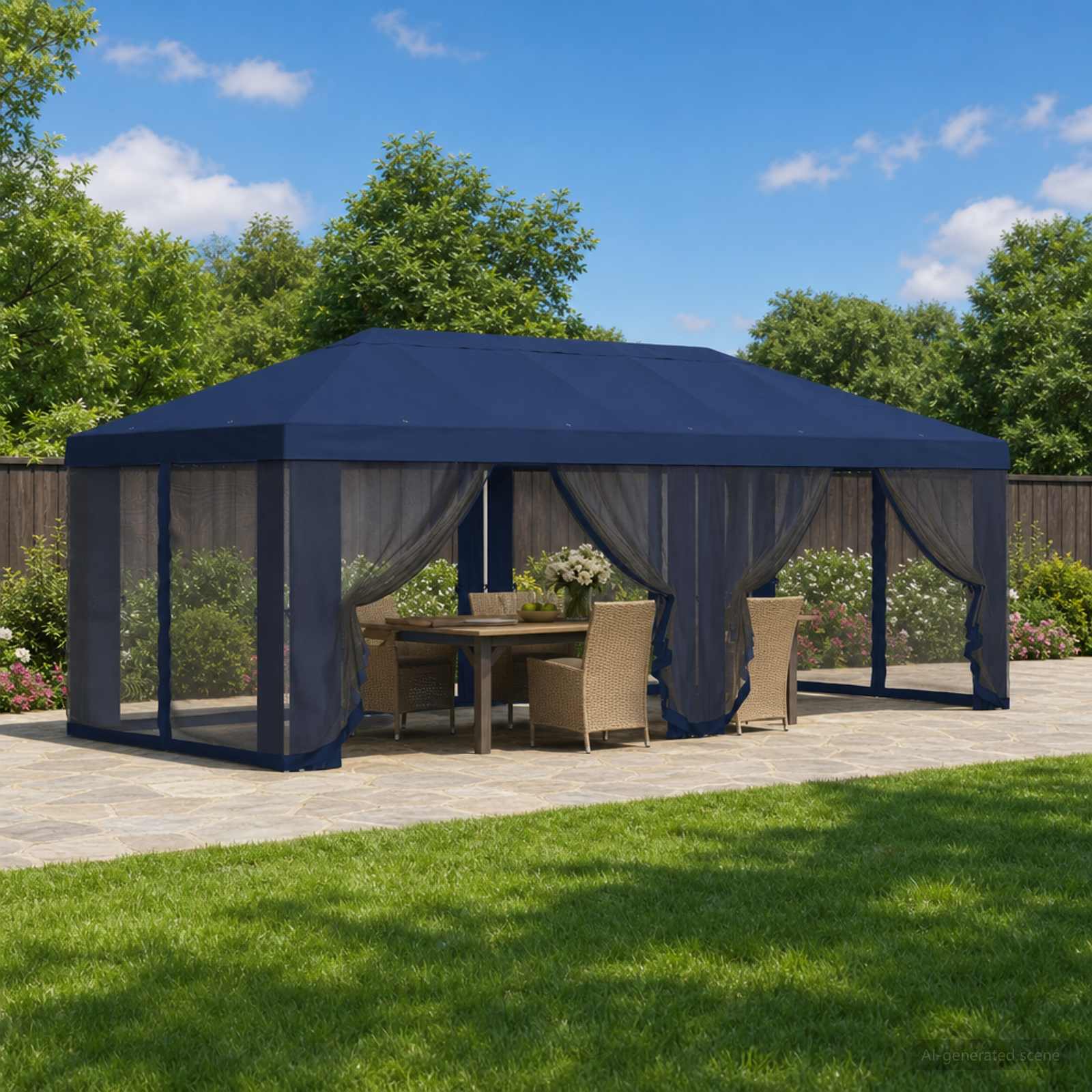 900416_1.jpg vidaXL Kryt altánku s bočnými stenami 6 x 3 m Modrá Polyester 190 – Obrázok 1