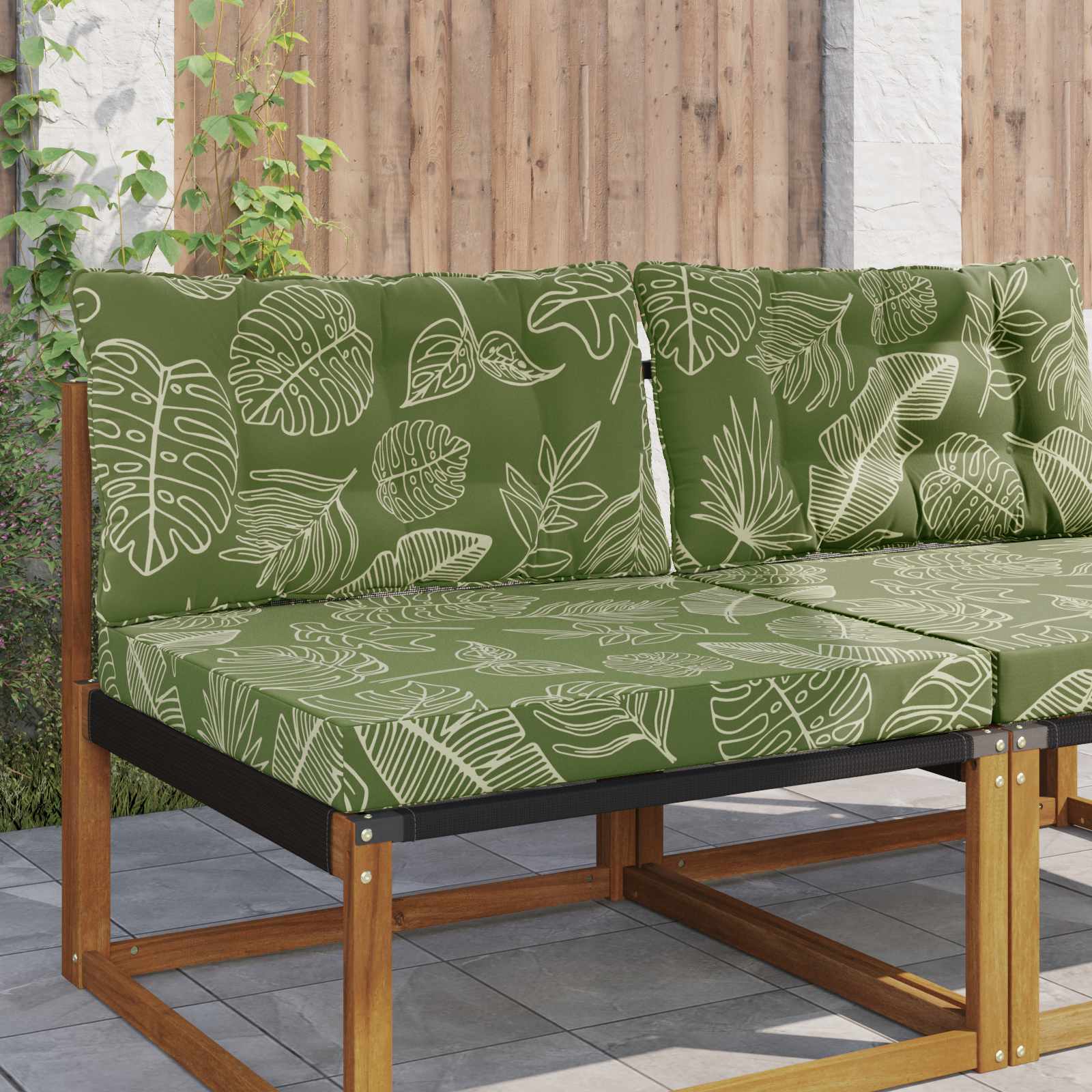 900911_1.jpg vidaXL Vankúš na vonkajšiu pohovku 2 pcs Design s listami Polyester – Obrázok 1
