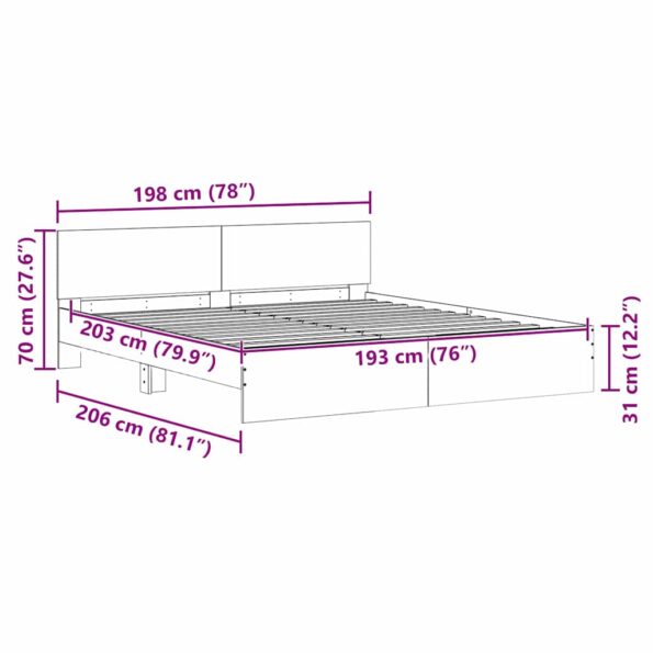 vidaXL Rám postele Nástenný Sonoma 193 x 203 cm Kompozitné drevo – Obrázok 10