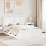 vidaXL Posteľový rám s úložným priestorom a čelom Biela 140 x 190 cm