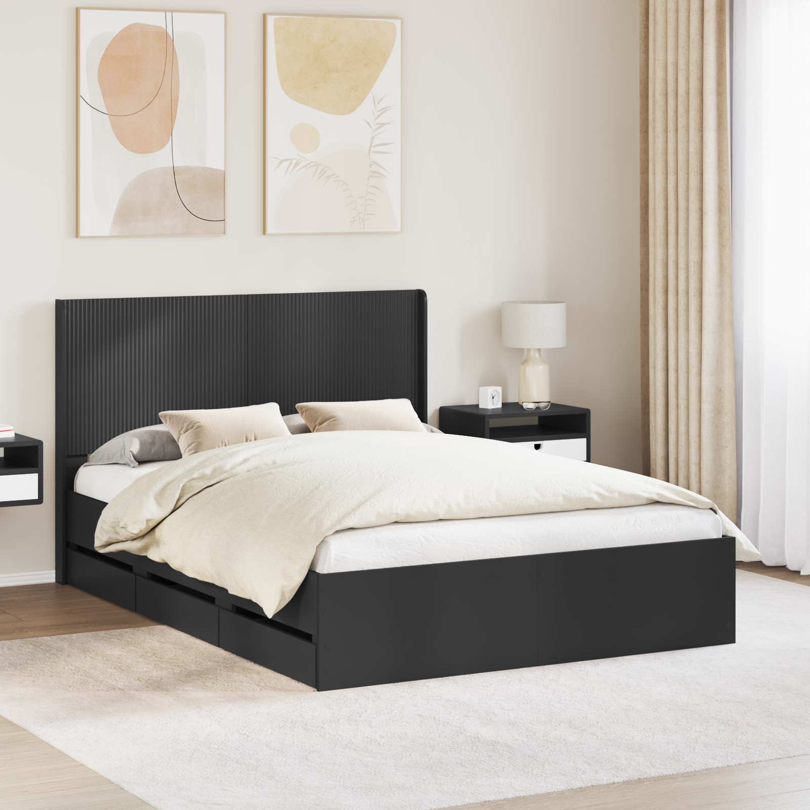 3413948_1.jpg vidaXL Posteľový rám s úložným priestorom a čelom Čierna 140 x 190 cm – Obrázok 1