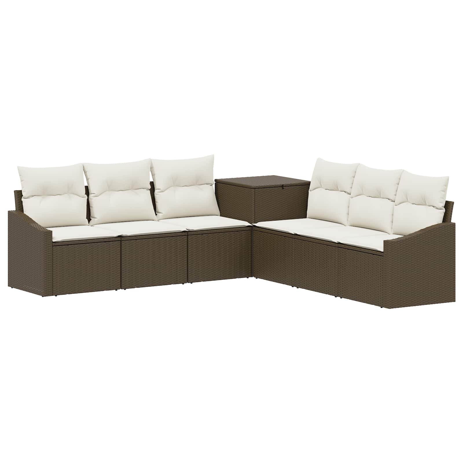 3448740_1.jpg vidaXL Sada pohoviek 7 pcs Hnedá a krémovo biela Poly ratan a oceľ – Obrázok 1