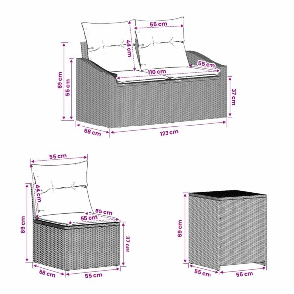 vidaXL Sada pohoviek 7 pcs Svetlo šedá a tmavo šedá Poly ratan a oceľ – Obrázok 9
